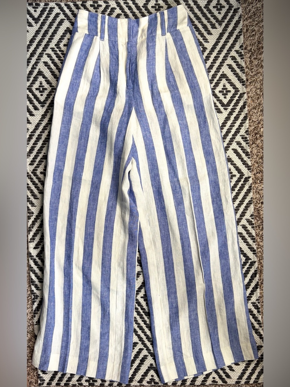 Boden Wide Leg Linen Trousers Blue White Striped Pants Women Sz 6R Nautical EUC - Picture 5 of 10